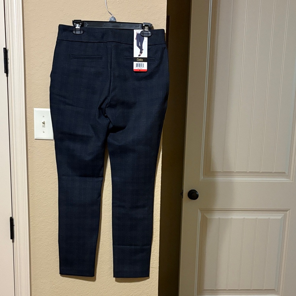 Dalia Navy Plaid Slim Ankle Pants